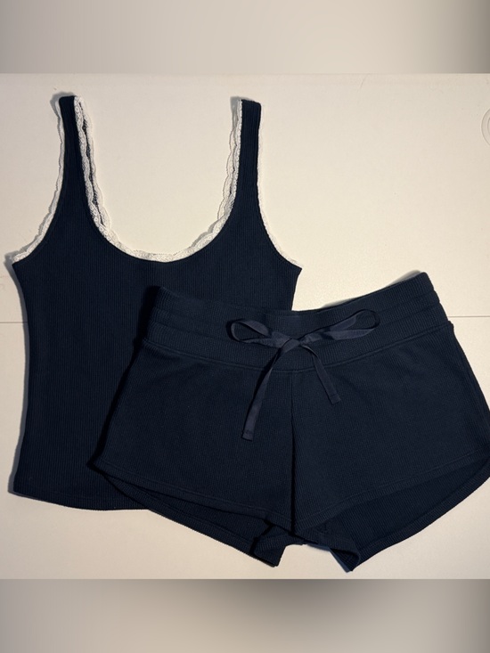 Gilly Hicks Pants - Gilly Hicks Cozy Waffle Mini Shorts and Tank Top SET - Color Navy